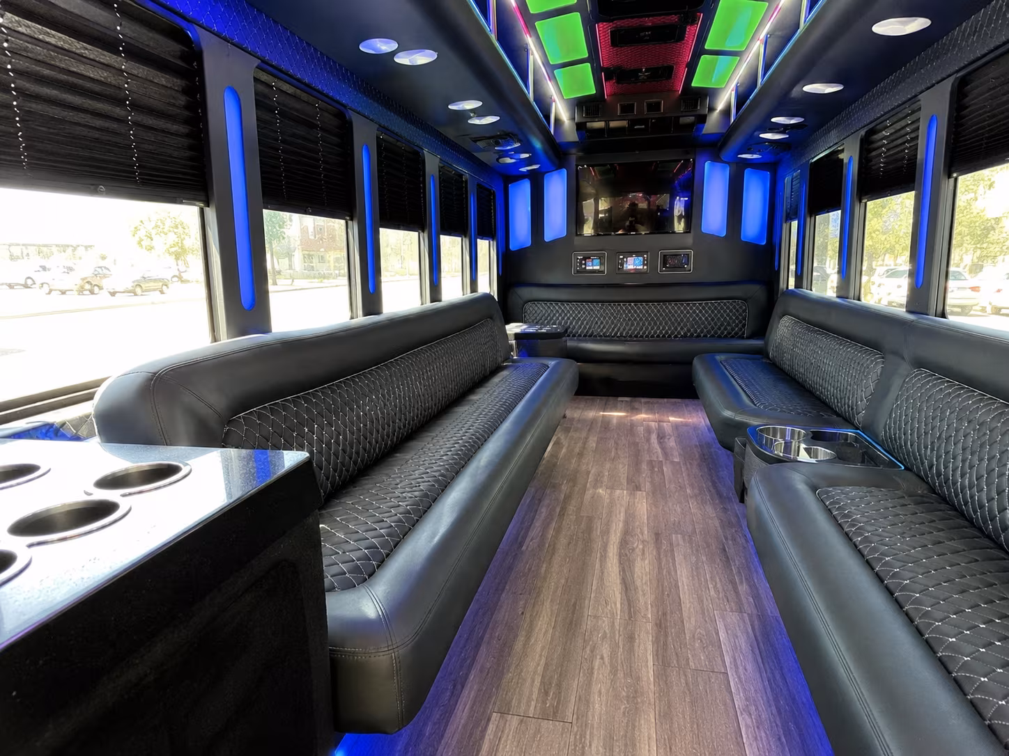 cary 15 passenger party bus inside