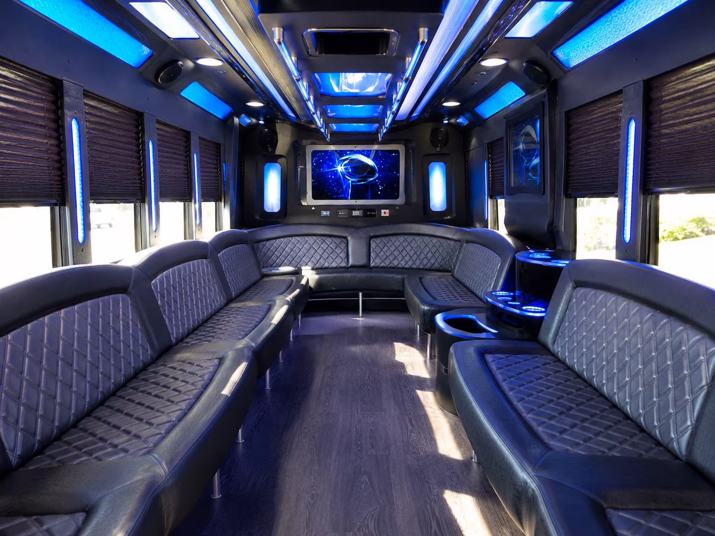 cary 28 passenger party bus inside